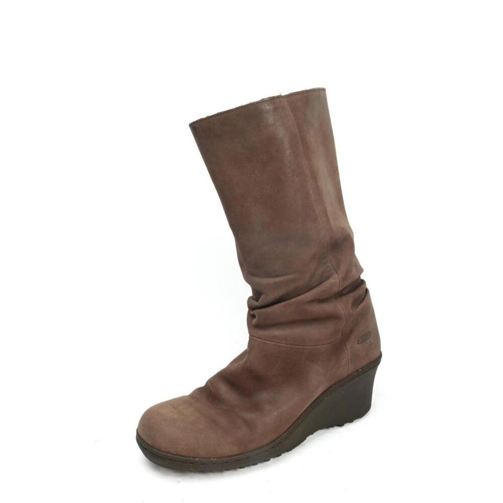 Keen Boots Womens Akita Brown Leather Wedge Zip Up Casual Slouched Classic 8.5